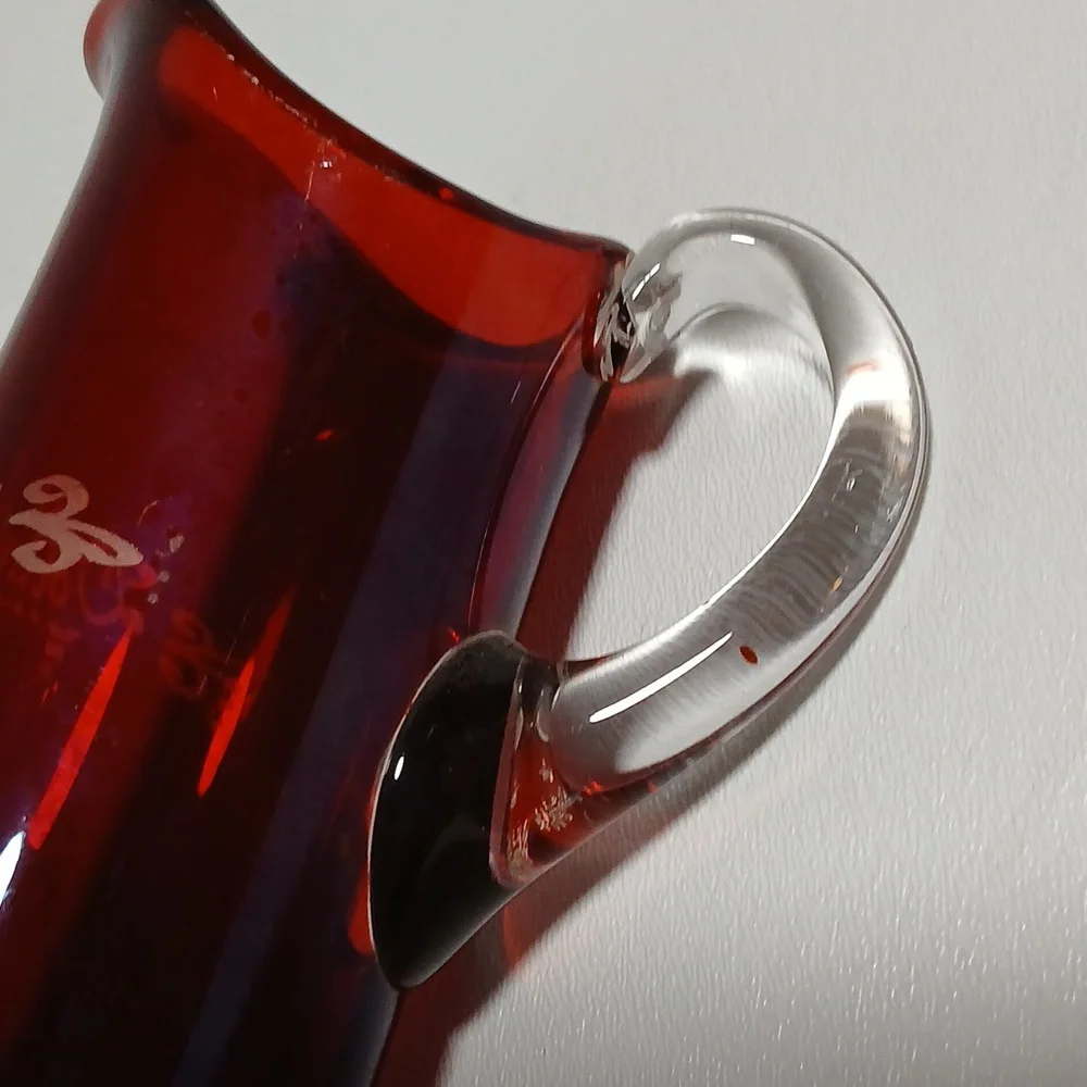 Ruby Red Stain Flash Glass Creamer to Clear Glass Handle Vintage 1907 - Picture 6 of 11